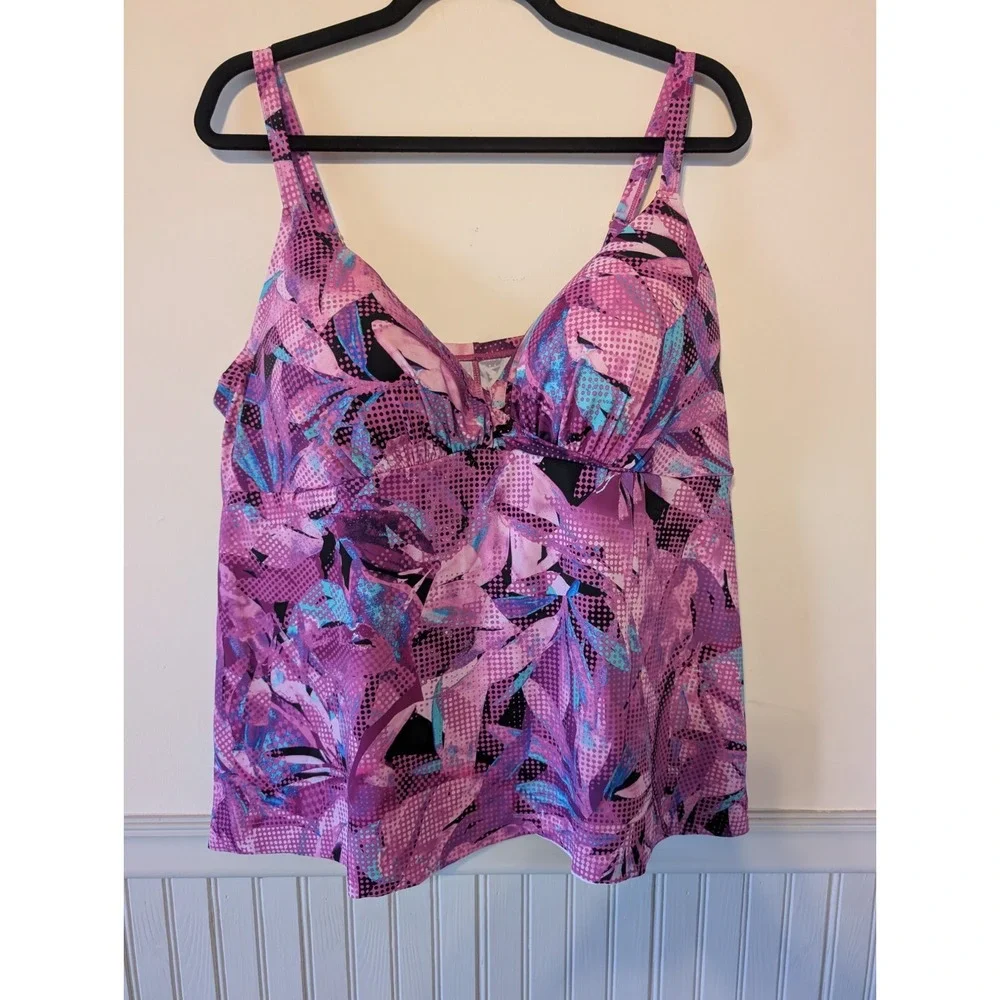 Swimsuits For All Floral Tankini Top 44C Pink Modest Swimwear Swimsuit